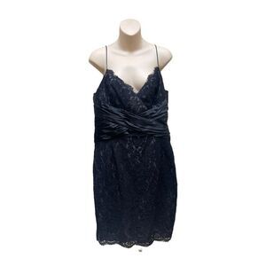 Anne Klein Black Lace Lavender Underlay Cocktail Dress Size 14 Spaghetti Strap